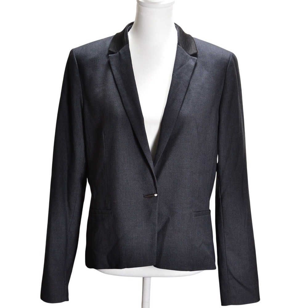 T Tahari Blazer Women Size 12 Gray Excellent Satin Collar Professional Office